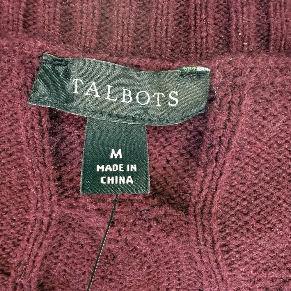 NWT TALBOTS CABLE KNIT V-NECK SWEATER VEST Rich Burgundy Gold Buttons Size M New - Picture 4 of 11